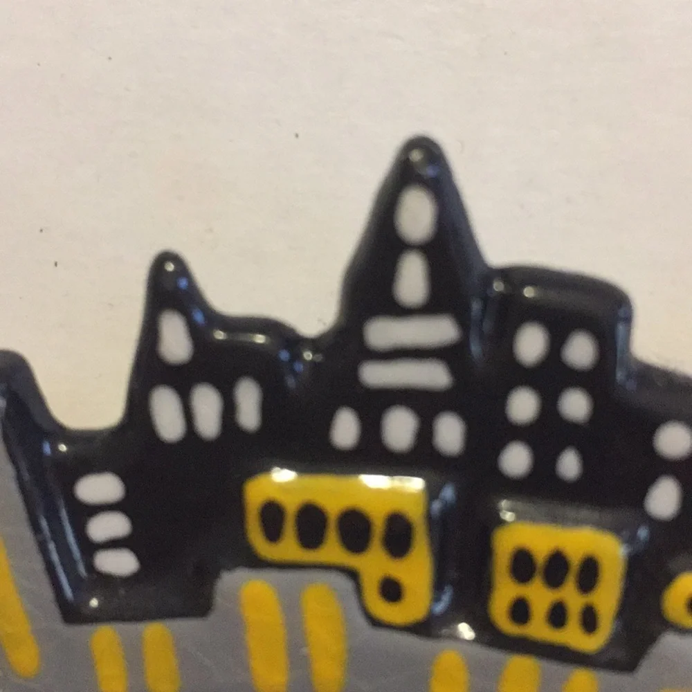 Cityscape brooch hand made and hand-painted​ yellow black architectural
